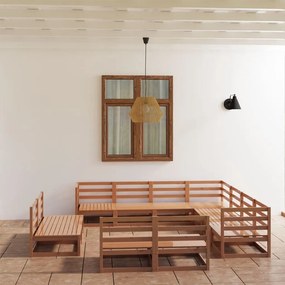 11 pcs conjunto lounge de jardim pinho sólido castanho mel