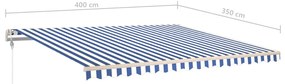 Toldo retrátil manual com luzes LED 4x3,5 m azul e branco
