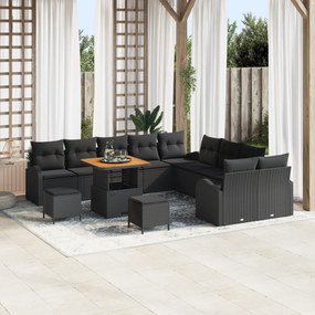 Conjunto de Sofá de Jardim vidaXL de 13 Peças com Almofadas Preto Ratt