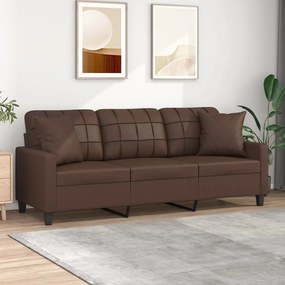 vidaXL Sofá 3 lug. c/ almofadas/almofadões 180cm couro artif. castanho