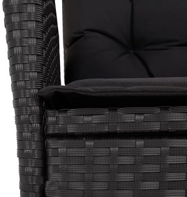 4 pcs conjunto de jardim p/ jardim c/ almofadões vime PE preto