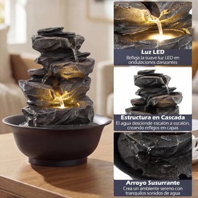 Fonte de mesa em cascata com bola de cristal giratória 21,5 x 26 cm, luz LED colorida, caudal ajustável, bomba silenciosa, decoração zen para casa e e