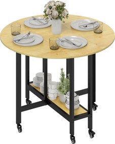 Mesa de jantar dobrável com rodas 100 x 100 x 75 cm (CADEIRAS NÃO INCLUIDAS), mesa de cozinha para 4 pessoas com prateleira integrada, cor carvalho