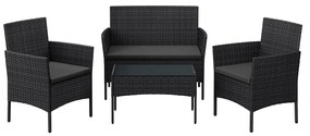 Conjunto jardim em polirattan PE Preto + cinzento