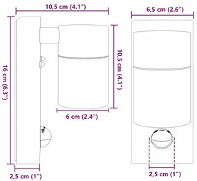 Luz de Parede Exterior com Sensor Prata Aço Inoxidável IP44