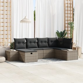 Conjunto de Sofá de Jardim de 6 Peças com Almofadas Cinza Rattan Poli