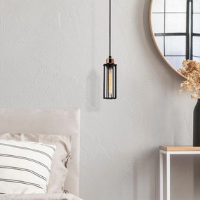 Candeeiro de Teto Likya – Preto e Bronze – Diâmetro 10 cm, Altura 112