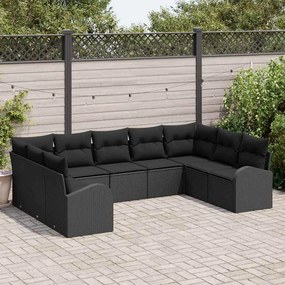 vidaXL Conjunto de Sofás de Jardim de 9 Peças com Almofadas Preto Vime PE