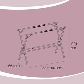 Estendal roupa dobrável, extensível, para interior e exterior 66 x (133-200) x 130 cm cinzento