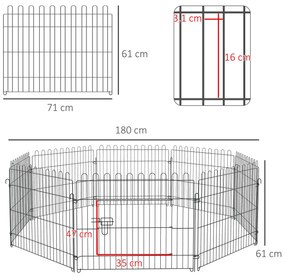 Parque para Animais de Estimação com 8 Paineis 71x61cm Dobrável Cerca para Animais de Estimação com Porta com Trava para Jardim Pátio Exterior Preto