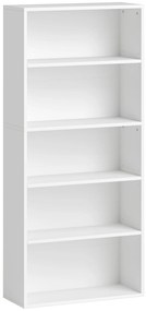 HOMCOM Estante de 5 Níveis Estante para Livros com 2 Prateleiras Ajustáveis para Sala de Estar Escritório Quarto 60x24x133,5 cm Branco | Aosom Portugal