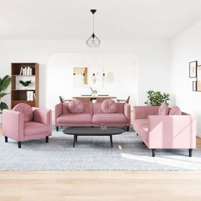 vidaXL 3 pcs conjunto de sofás com almofadas veludo rosa