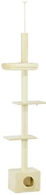 Pawhut Arranhador para Gatos do Solo ao Teto Altura Ajustável 440x31x240-270 cm 4 Níveis de Atividades com Casinhaa | Aosom Portugal
