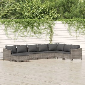 8 pcs conjunto lounge de jardim c/ almofadões vime PE cinzento
