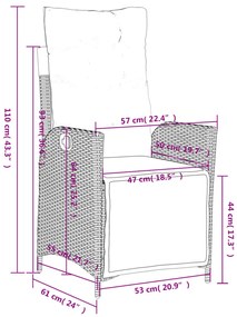 5 pcs conjunto de jantar p/ jardim com almofadões vime PE bege