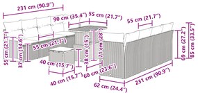 Conjunto de Sofá de Jardim vidaXL de 11 Peças com Almofadas Preto Ratt