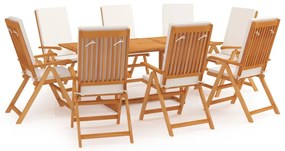vidaXL 9 pcs conjunto jantar jardim c/ almofadões madeira teca maciça