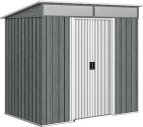 Outsunny Abrigo de Jardim Exterior 2 m² 195x122x181,5 cm Abrigo Metálico com Base SEM CHÃO 2 Portas de Correr Janelas Cinza Claro | Aosom Portugal