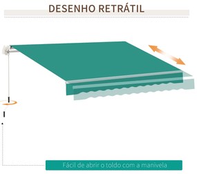 Toldo Manual 395x245 cm Toldo de Varanda Pátio com Manivela de Alumíni
