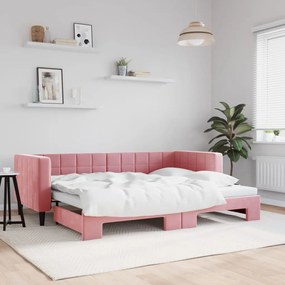 vidaXL Sofá-cama com gavetão 80x200 cm veludo rosa