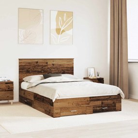 vidaXL Estrutura da Cama com cabeceira Madeira antiga 140 x 200 cm