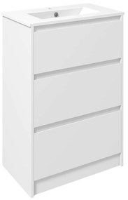 kleankin Móvel de Casa de Banho com Lavatório Armário Casa de Banho de Cerâmica Sintética com 2 Gavetas 61x37x88 cm Branco Brilhante