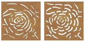 Decorações p/ muro jardim 2 pcs 55x55cm aço corten design rosas