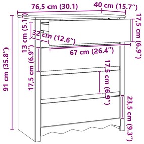 Cômoda vidaXL "DRAMMEN" Branca 76,5x40x91 cm Madeira Sólida de Pinho