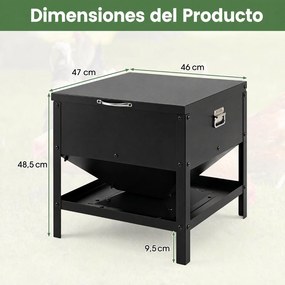 Comedouro para Galinhas, 47 x 46 x 48,5 cm, Tampa de Proteção contra Aves Selvagens, Preto