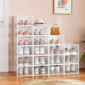 Conjunto de 18 caixas para sapatos com porta 33,2 x 23 x 14,5 cm transparente-branco