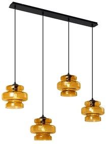 Candeeiro suspenso retro preto com vidro laranja 4 luzes - Denise