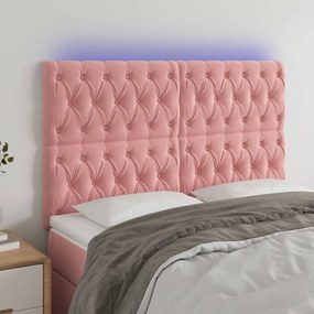 Cabeceira de cama c/ luzes LED veludo 144x7x118/128 cm rosa