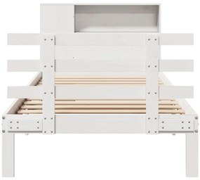 Cama com estante sem colchão 100x200 cm pinho maciço branco