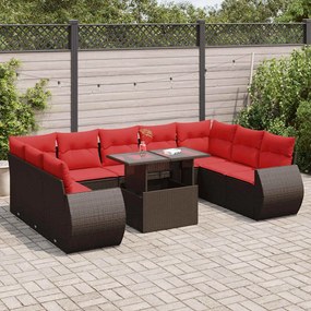 10 pcs conj. sofás jardim c/ almofadões vime PE/acácia castanho