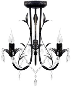 Candelabro metal com contas de cristal, preto, 3 x E14 lâmpadas