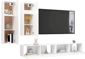4 pcs conjunto de móveis de TV derivados de madeira branco