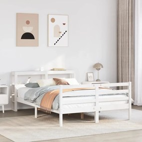 Estrutura de cama c/ cabeceira 150x200 cm pinho maciço branco