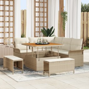 Conjunto de Sofá de Jardim vidaXL de 8 Peças com Almofadas Bege Rattan Acácia