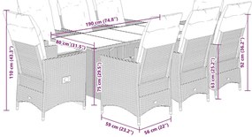 9 pcs conjunto de jantar p/ jardim c/ almofadões vime PE preto