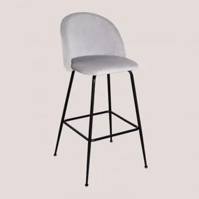 Banqueta Alta De Veludo Kana Design Cinza Pérola & ↑75 Cm & Preto - Sklum