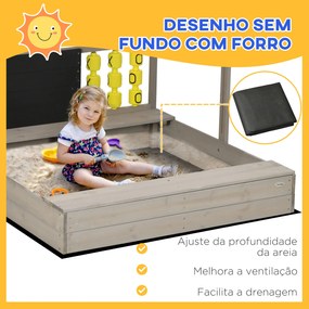 Caixa de Areia de Madeira para Crianças com Teto Ajustável Banco de 2 Assentos Ardósia e Jogo 114x113x110 cm Madeira
