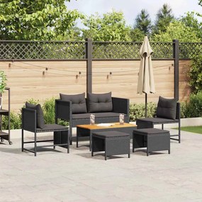 vidaXL Conjunto de Sofás de Jardim com 6 Peças e Almofadas em Rattan Preto