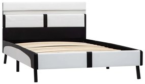 Estrutura cama c/ LED 90x200 cm couro artificial branco e preto