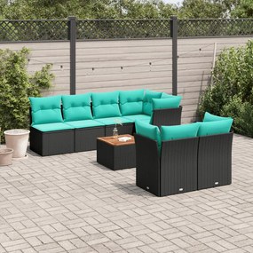 vidaXL 8 pcs conjunto de sofás p/ jardim c/ almofadões vime PE preto