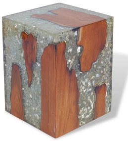 Banco em madeira de teca maciça e resina 30x30x40 cm