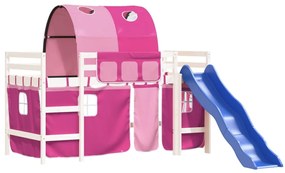 Cama alta para criança com túnel 80x200 cm pinho maciço rosa