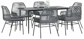 Conjunto jantar jardim 7 peças almofadas vidro vime cinzento PE