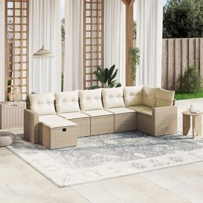 7 pcs conjunto de sofás p/ jardim com almofadões vime PE bege