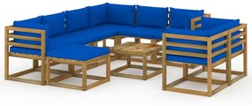 10 pcs conjunto lounge para jardim com almofadões azuis