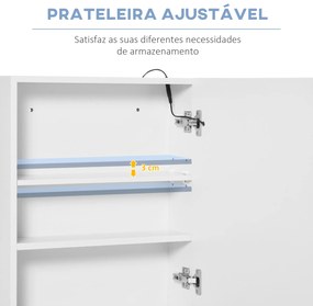 Armário Casa de Banho com Espelho e Luz LED Armário com Espelho com 2 Prateleiras de Armazenamento e Interruptor Tátil 550x15x60 cm Branco